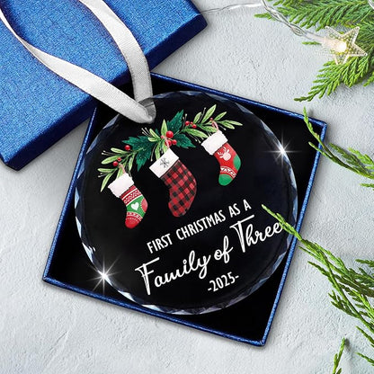 Baby's First Christmas Ornaments 2025 - Christmas Tree Decoration Glass Ornaments - New Parents Mom Dad, Baby First Ornament, First Christmas As A Family of Three, Ideal for New Mom Dad