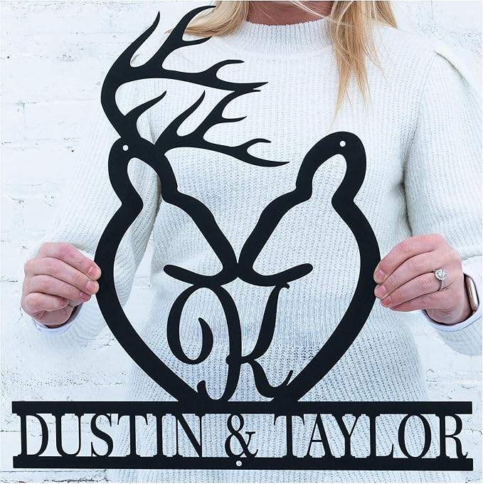 Metal Deer Letter Monogram with Names | Cabin Wall Monogram Sign | Deer Hunter Gift | Couples Gift | Letter Decor | Wedding Gift, Metal Sign