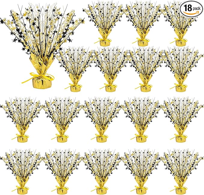 Crowye 18 Pcs Foil Spray Centerpiece Christmas Party Winter Star Table Decoration Burst Metallic Table Centerpieces for Birthday Party Season Holiday(Black Gold)