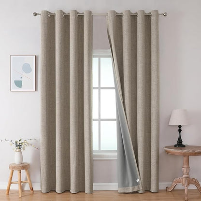 Joydeco Blackout Curtains 63 Inches Long 2 Panels Burg, Room Darkening Curtains for Bedroom, 100% Black Out Textured Thermal Drapes Privacy Protection 2 Panels Set(W52 x L63 Inch, Linen)