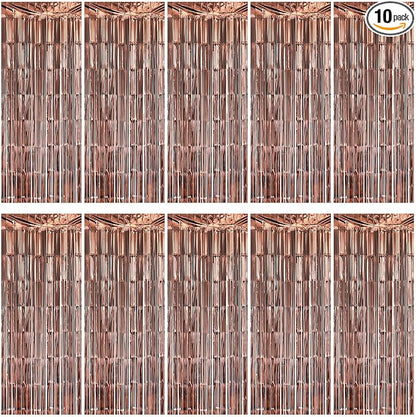 10 Pack Brown Backdrop Curtain 3.2ft x 8.2ft Metallic Tinsel Foil Fringe Curtains Photo Booth Background for Birthday Party Decoration Baby Shower Engagement Wedding Christmas Decoration (Brown)