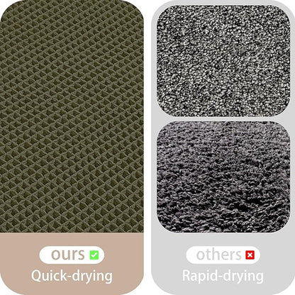 Waffle Bath Mat Non Slip, Boho Runner Rug, Super Absorbent Quick Dry Long Bath Runner Bathroom, Soft Farmhouse Bath Rug with Tassels, Washable Shower Mats for Floor 24"x48", Square Olive Green
