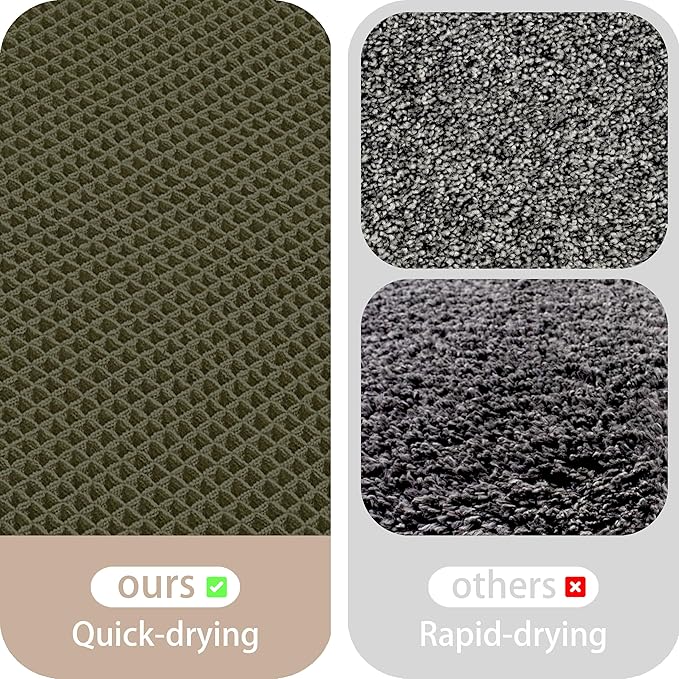 Waffle Bath Mat Non Slip, Boho Runner Rug, Super Absorbent Quick Dry Long Bath Runner Bathroom, Soft Farmhouse Bath Rug with Tassels, Washable Shower Mats for Floor 24"x48", Olive Green