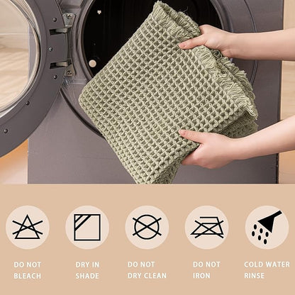 Waffle Bath Mat Non Slip, Boho Runner Rug, Super Absorbent Quick Dry Long Bath Runner Bathroom, Soft Farmhouse Bath Rug with Tassels, Washable Shower Mats for Floor 24"x48", Tassels Sage Green