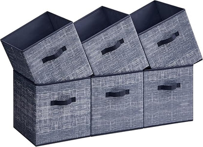 SONGMICS Storage Cubes, 11.8-Inch Non-Woven Fabric Bins with Double Handles, Set of 6, Closet Organizers for Shelves, Foldable, for Clothes, Misty Blue UROB030I01