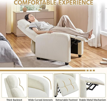 Yaheetech Corduroy Recliner Chair Single Sofa Home Theater Seating Adjustable Modern Reclining Chair for Living Room Bedroom Home Theater Beige