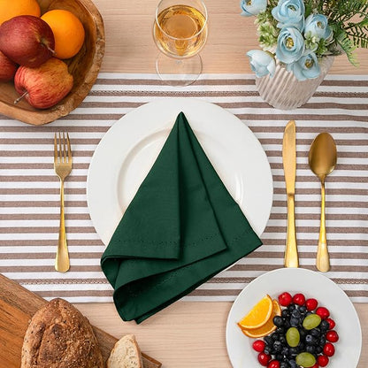 Blue Needles Set of 12 Hemstitch Linen Napkins 100% Cotton Forest Green Cloth Dinner Napkins 18x18 inches - Soft, Reusable and Washable Spring Summer Napkins, Ideal for Events, Parties & Everyday Use