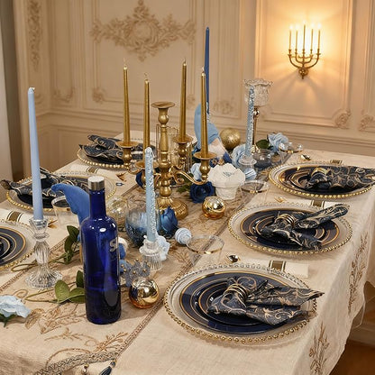 350PCS Navy Blue and Gold Plastic Plates with Rolled Napkins Include Dinner Plate 10’’, Dessert Plate 7’’, gold Cups 9 OZ, Pre Rolled Napkins 25 of each type for Hanukkah Wedding