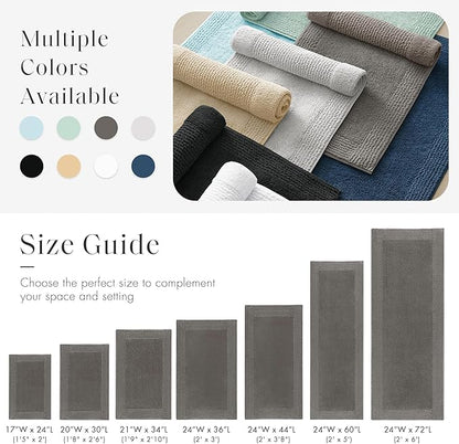 Madison Park Splendor Reversible 100% Cotton Tufted Bathroom Rug-3000 GSM Hotel Quality Luxurious Plush Medium Pile Bath Mat Absorbent, Quick Dry, Shower Room Décor, 24x60 Charcoal