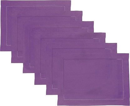 Solino Home Linen Cloth Placemats Set of 6-100% Pure Linen Hemstitch Purple Placemats 14 x 19 Inch - Classic Hemstitch Table Place Mats for Fall, Autumn, Christmas, New Year