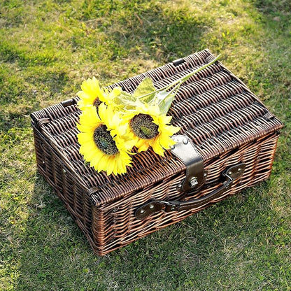 Picnic Basket for 4 Persons with Waterproof Picnic Blanket and Insulated Cooler, Large Wicker Picnic Basket for Camping, Outdoors, Valentine's Day, Christmas, Birthday, Wedding Gift