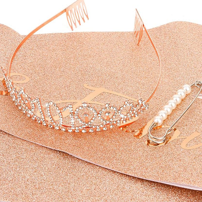 CIEHER 101th Birthday Decorations for Women: Crown, Sash, Pearl Pin - Fabulous 101st Birthday Tiara