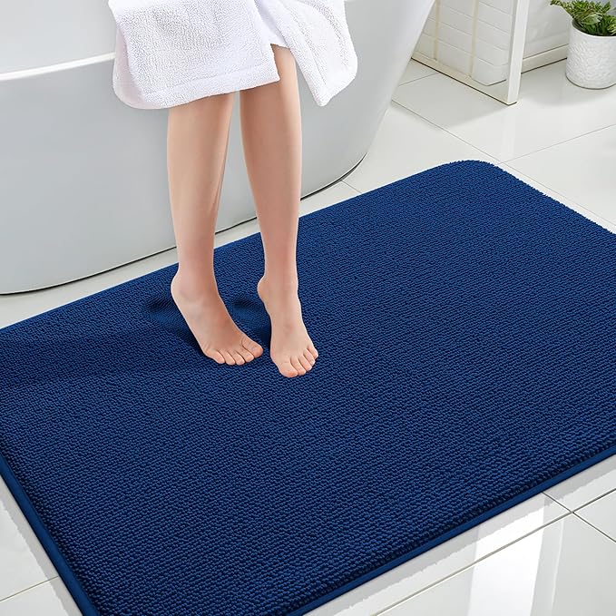 OLANLY Thick Memory Foam Bath Mat Rug 44x32, Extra Soft Absorbent Bathroom Rug, Quick Dry Bath Mats, Non-Slip, Machine Washable Carpet for Bathroom, Tub and Shower, Home Decor Accessories, Navy