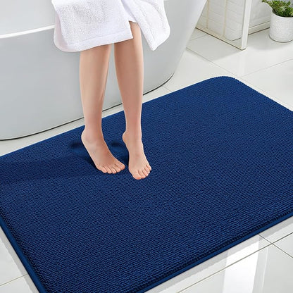 OLANLY Thick Memory Foam Bath Mat Rug 47x32, Extra Soft Absorbent Bathroom Rug, Quick Dry Bath Mats, Non-Slip, Machine Washable Carpet for Bathroom, Tub and Shower, Home Decor Accessories, Navy
