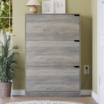 Shoe Cabinet with Odor Control and Back Panels, Deodorizing Slim 3-Flip Shoe Storage Cabinet for Entryway, Freestanding Hidden Shoe Rack Organizer for Entrance, Hallway, Bedroom
