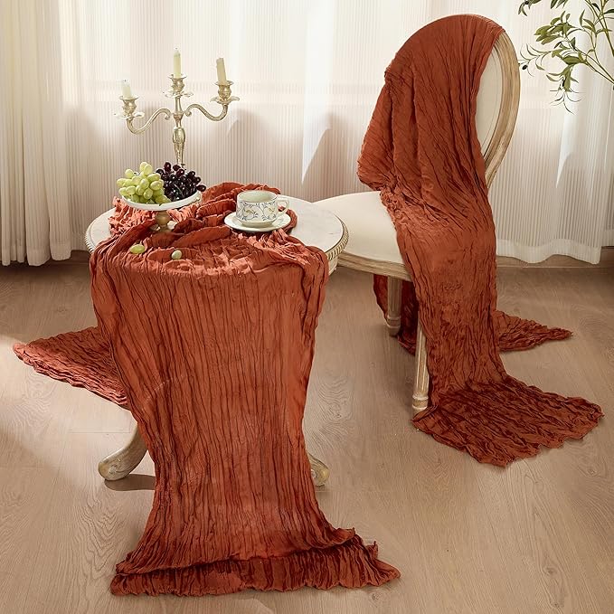 12 Pack Thanksgiving Table Runner Terracotta Boho Rustic Gauze 120 Inch 10 FT Cheesecloth Table Runners for Wedding Birthday Baby Shower Christmas Holiday Party Fall Decor for Home Farmhouse