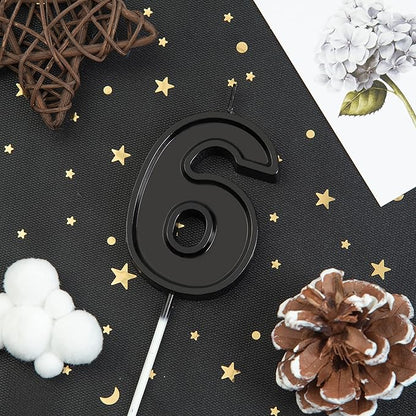 PHD CAKE 2.76 Inch Luxe Black 6 Number Birthday Candles, Black Number Candles, Cake Number Candles, Party Celebration