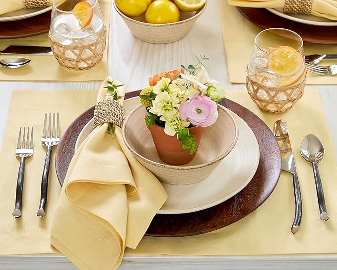 Solino Home Linen Napkins Set of 4-100% Pure Linen Golden Straw Dinner Napkins Cloth 20 x 20 Inch for Fall, Autumn - Fete, Handcrafted and Machine Washable