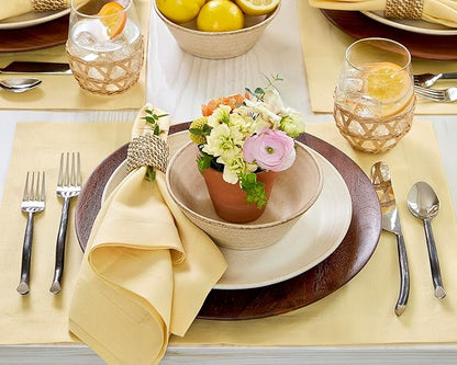 Solino Home Linen Napkins Set of 4-100% Pure Linen Golden Straw Dinner Napkins Cloth 20 x 20 Inch for Fall, Autumn - Fete, Handcrafted and Machine Washable