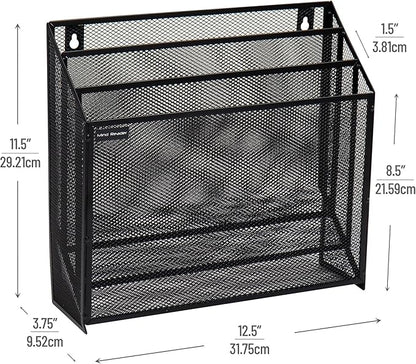 Mind Reader Vertical File Storage, Desktop Organizer, Wall Mount, Office, Metal Mesh, 12.5"L x 3.75"W x 11.5"H, Black