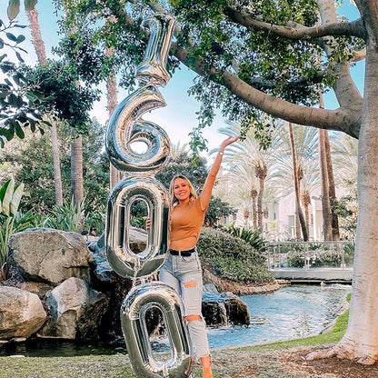 40 Inch Silver Foil Balloon Number 0, Giant Self Inflating Number Balloons 0-9 for Men Women, Digital 0 Helium Balloons Set for Girls Boys 4th Birthday Anniversary New Year Party Decorations Supplies