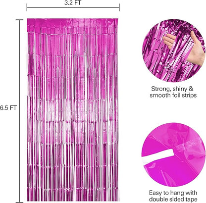 2 Pack Pink Fringe Backdrop, Pink Tinsel Backdrop Curtains, Decorations for Baby Showers, Birthday, Holidays, Parties & More