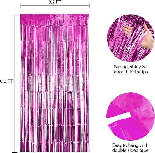 10 Pack Pink Fringe Backdrop, Pink Tinsel Backdrop Curtains, Party Decorations Supplies for Birthday, Holidays, Parties & More