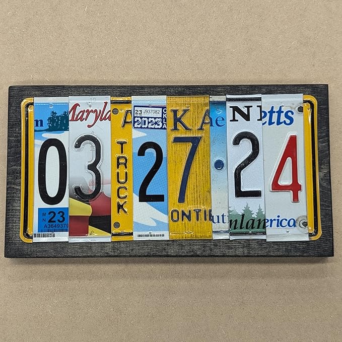 Personalized License Plate Date Sign – Custom Anniversary Sign – Handmade from Real Cut License Plates – Wedding, 10th Anniversary (Tin/Aluminum), Birthday & Special Occasion Décor