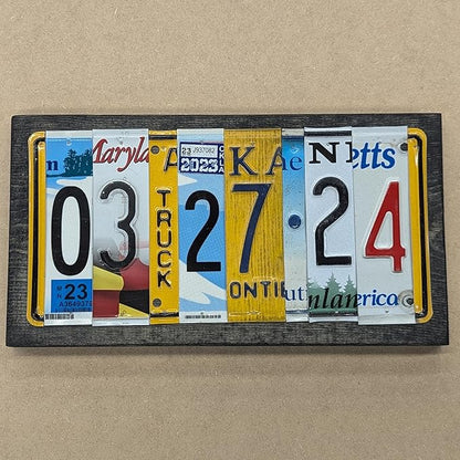 Personalized License Plate Date Sign – Custom Anniversary Sign – Handmade from Real Cut License Plates – Wedding, 10th Anniversary (Tin/Aluminum), Birthday & Special Occasion Décor