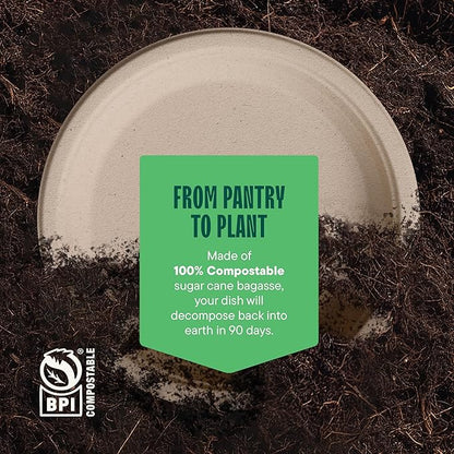 Paper Plates, 100% Compostable Heavy Duty Disposable 10 Inch Plate - [125-Pack] - {PFAS-Free} - {BPI Certified} Eco-Friendly, Biodegradable Bagasse
