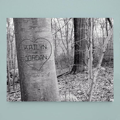 Let's Make Memories Personalized Canvas Wall Art For Couples - Engagement, Wedding, Newlyweds, Anniversary - Home Decor - Carved Heart B&W - Canvas - 18x24