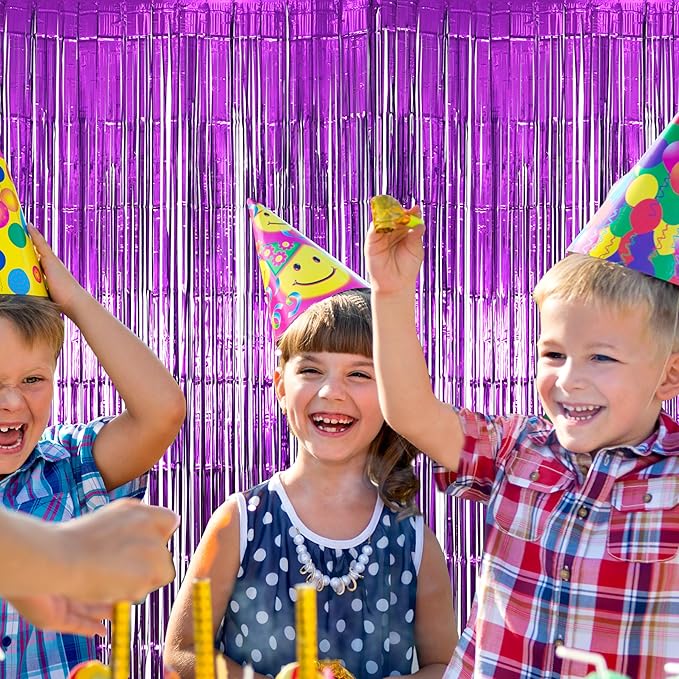 2 Pack Purple Fringe Backdrop Curtains, Purple Streamers Party Backdrop, Party Decorations for Birthday, Holidays, Parties & More