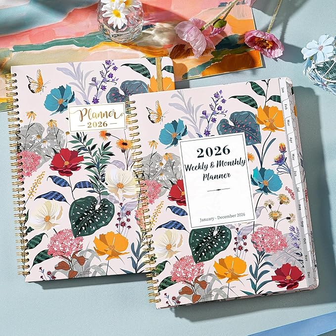 2026 Planner - Planner 2026 Weekly and Monthly, 9" x 11", Jan. 2026 - Dec. 2026, 2026 Hardcover Planner Spiral Bound, 12 Monthly Tabs, Elastic Closure