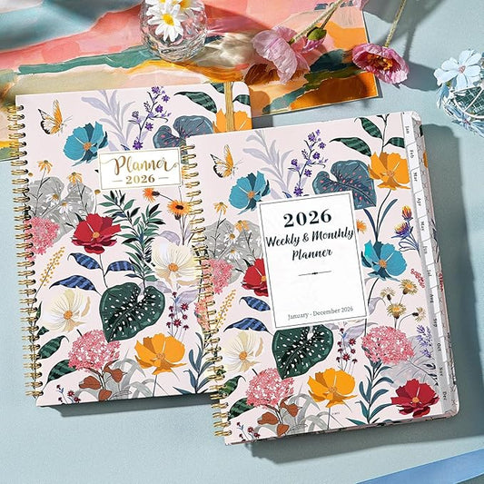 2026 Planner - Planner 2026 Weekly and Monthly, 9" x 11", Jan. 2026 - Dec. 2026, 2026 Hardcover Planner Spiral Bound, 12 Monthly Tabs, Elastic Closure