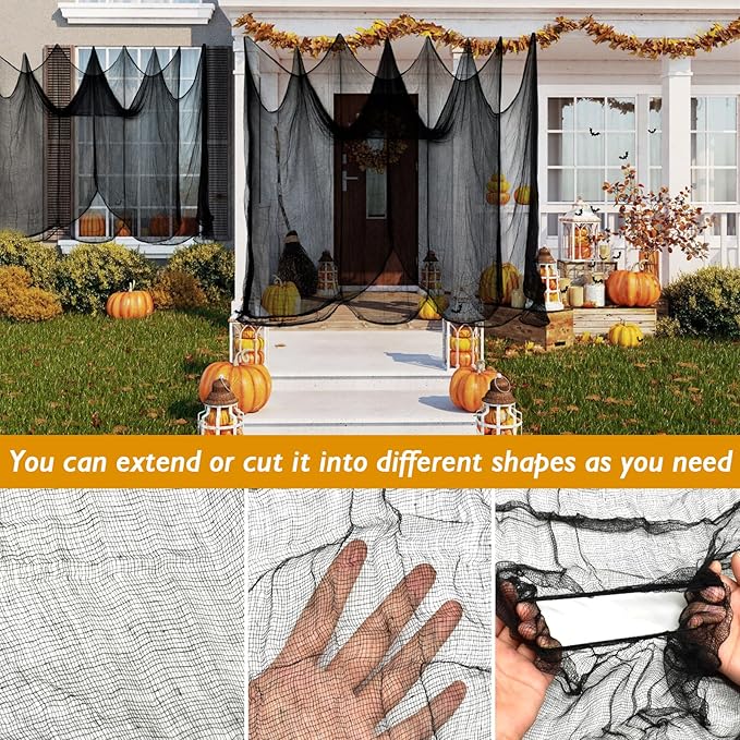 Halatool 85 X 400 in Halloween Creepy Cloth, Black Spooky Cheesecloth Scary Hanging Gauze Decor for Halloween Party Supplies Haunted Houses Windows Doorways Indoors & Outdoors