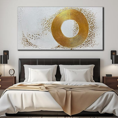 Minimalist Wall Art for Living Room White and Gold Abstract Oil Painting Wall Decor for Office Huge Wall Art for Hotel Size 40 x 80 Inch