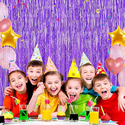 Purple Tinsel Backdrop Foil Fringe Curtains - 2 Packs Door Streamers Backdrop for Birthday Door Decorations, Party Supplies for Bachelorette, Graduation, Christmas, Disco Decor