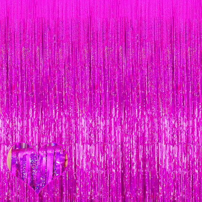 4 Pack 3.2Ft x 8.2Ft Fuchsia Fringe Curtain Backdrop, Sparkle Metallic Tinsel Foil Fringe Streamers Background for Photo Booth Birthday Wedding Baby Shower Halloween Christmas Party Decorations