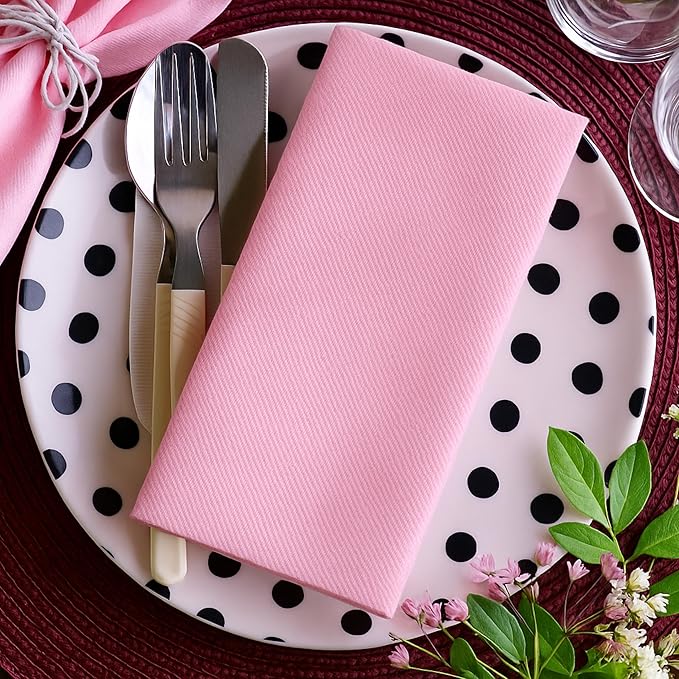 Baby Pink Paper Napkins | Linen Feel Guest Disposable Cloth Like Dinner Napkins | Hand Towels | Soft, Absorbent, Paper Hand Napkins for Kitchen, Bathroom, Parties, Weddings, Dinners | 50 Pack