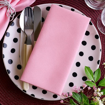 Baby Pink Paper Napkins | Linen Feel Guest Disposable Cloth Like Dinner Napkins | Hand Towels | Soft, Absorbent, Paper Hand Napkins for Kitchen, Bathroom, Parties, Weddings, Dinners | 50 Pack