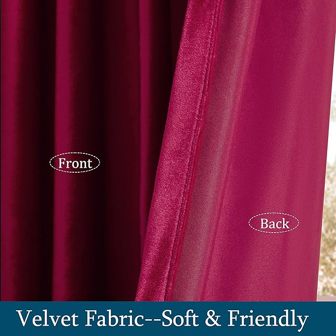 PRIMROSE Red Curtains 84 inch for Living Room Velvet Drapes Blackout Rod Pocket Back Tab Window Treatment Semi Room Darkening Decor Curtains for Bedroom Set of 2 Panels