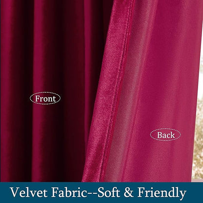 PRIMROSE Red Curtains 96 inch for Living Room Velvet Drapes Blackout Rod Pocket Back Tab Window Treatment Semi Room Darkening Decor Curtains for Bedroom Set of 2 Panels