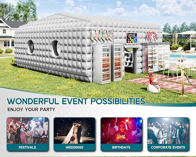 SPECRAFT 33x20x13 FT Large Inflatable Night Club Tent for Adults, Space Capsule Inflatable Nightclub with 6 Windows & Movie Screen Hooks, Event Tent for Backyard Party, Silver