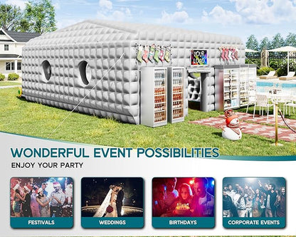 SPECRAFT 33x20x13 FT Large Inflatable Night Club Tent for Adults, Space Capsule Inflatable Nightclub with 6 Windows & Movie Screen Hooks, Event Tent for Backyard Party, Silver