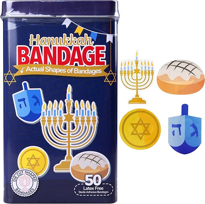 BioSwiss Kids Bandages, Hanukkah Shaped Self Adhesive Bandage Set, Latex Free, Sterile Wound Care, 50 Count