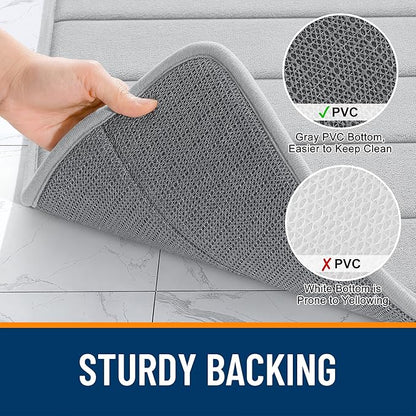 OLANLY Memory Foam Bath Mat 24x16, Super Soft Absorbent Bathroom Rugs, Quick Dry, Machine Washable Shower Floor Rugs, Bathmat Carpet, Bathroom Home Decor Accessories, Light Gray