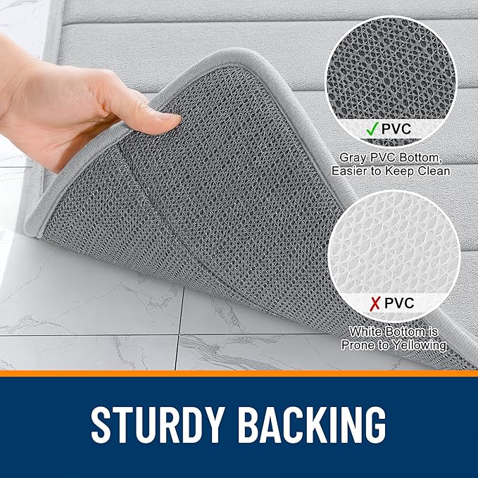 OLANLY Memory Foam Bath Mat 30x20, Super Soft Absorbent Bathroom Rugs, Quick Dry, Machine Washable Shower Floor Rugs, Bathmat Carpet, Bathroom Home Decor Accessories, Light Gray