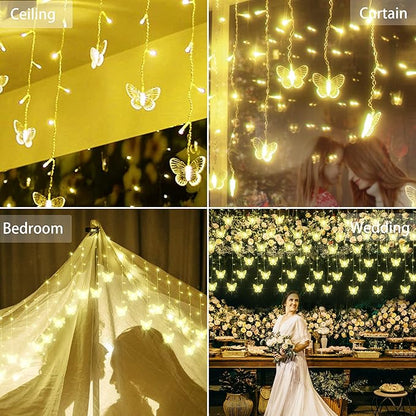 Butterfly Curtain Fairy Lights USB Plug in,120 LED 8 Modes 20FT Firefly Twinkle Icicle String Lights with Remote Timer Waterproof Copper Wire for Bedroom Patio Christmas Wedding Party Dorm(Warm White)