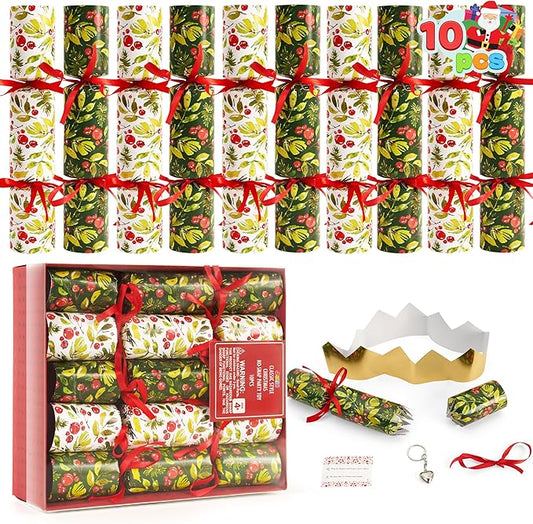 JOYIN 10 Pack Christmas No-Snap Party Favors, Green Xmas Table Favor for Kids Includes Party Hat, Jokes & Gifts, Cute Gifts for Christmas Table Decorations, Dinner Traditions Party Supplies