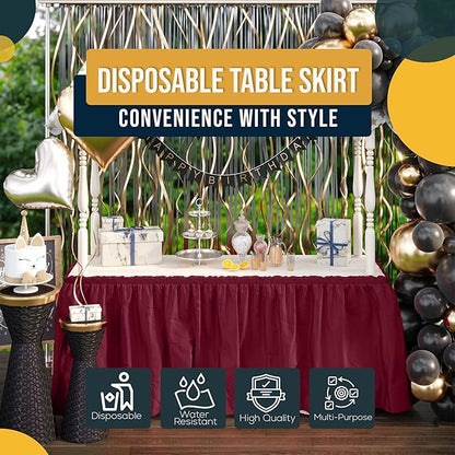 Exquisite Ruffle Table Skirt Burgundy 12 Pack 14 Ft Long Table Skirts for Rectangle Tables 6ft Plus or Round Tables Skirts with Adhesive Strip for Gender Reveal Decor & Happy Birthday Parties